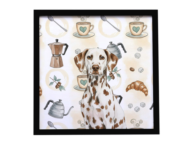 Liver Dalmatian Coffee Bar Framed Metal Print Bathroom, Kitchen, Office, Home Decor Wall Art Ready to Hang, Square, 8X8