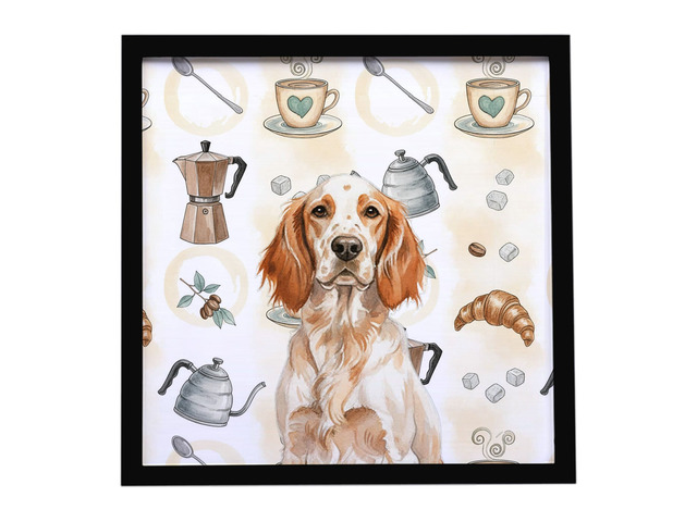 Orange Belton English Setter Coffee Bar Framed Metal Print Bathroom, Kitchen, Office, Home Decor Wall Art Ready to Hang, Square, 8X8