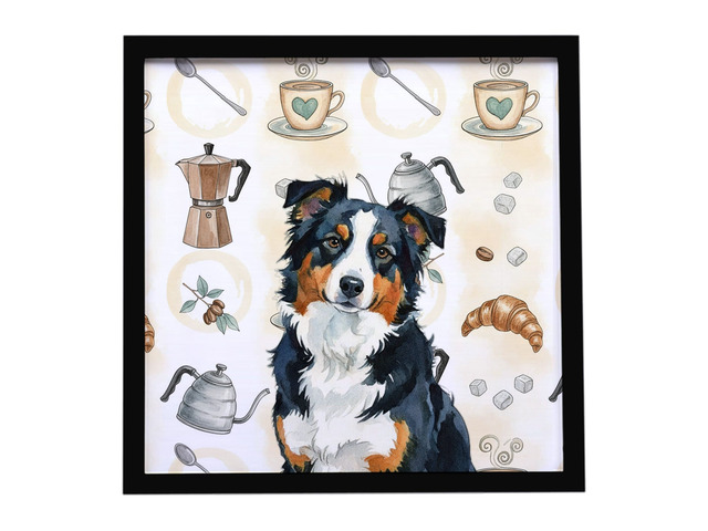 Black Tri American Shepherd Coffee Bar Framed Metal Print Bathroom, Kitchen, Office, Home Decor Wall Art Ready to Hang, Square, 8X8