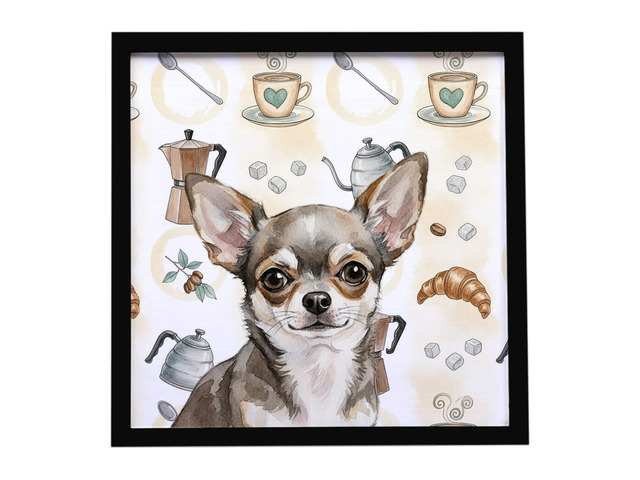 Chihuahua Coffee Bar Framed Metal Print Bathroom, Kitchen, Office, Home Decor Wall Art Ready to Hang, Square, 8X8