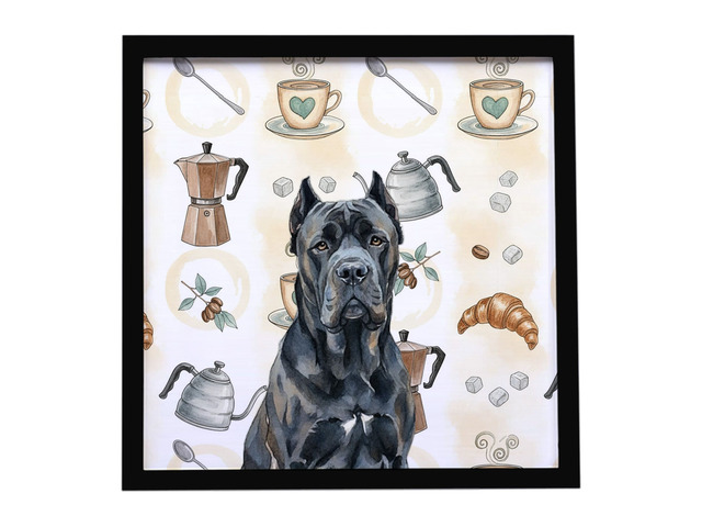Cane Corso Coffee Bar Framed Metal Print Bathroom, Kitchen, Office, Home Decor Wall Art Ready to Hang, Square, 8X8