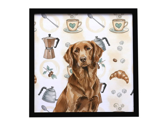 Liver Flat-Coated Retriever Coffee Bar Framed Metal Print Bathroom, Kitchen, Office, Home Decor Wall Art Ready to Hang, Square, 8X8