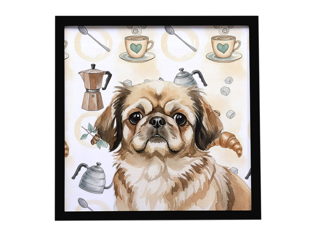 Sable Pekingese Coffee Bar Framed Metal Print Bathroom, Kitchen, Office, Home Decor Wall Art Ready to Hang, Square, 8X8