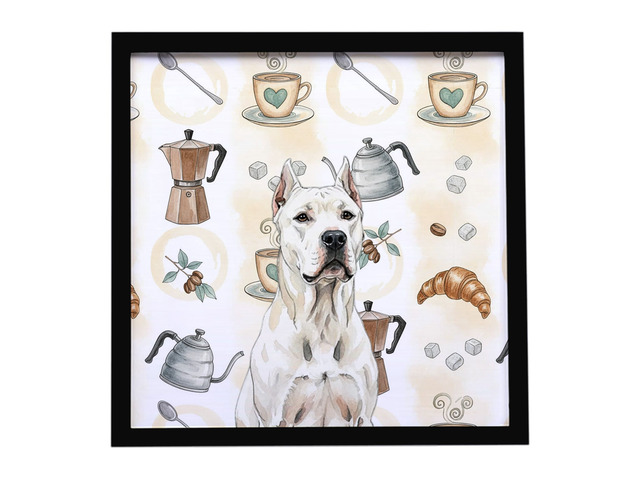 Dogo Argentino Coffee Bar Framed Metal Print Bathroom, Kitchen, Office, Home Decor Wall Art Ready to Hang, Square, 8X8