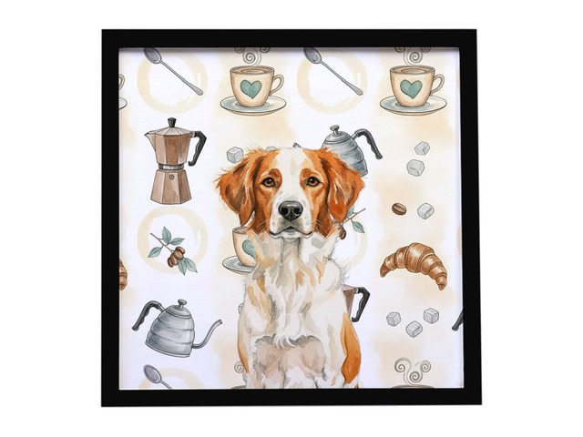 Orange and White Brittany Coffee Bar Framed Metal Print Bathroom, Kitchen, Office, Home Decor Wall Art Ready to Hang, Square, 8X8