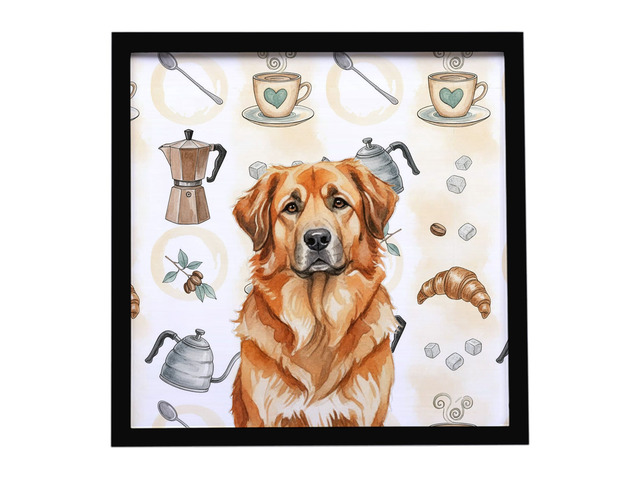 Red Leonberger Coffee Bar Framed Metal Print Bathroom, Kitchen, Office, Home Decor Wall Art Ready to Hang, Square, 8X8