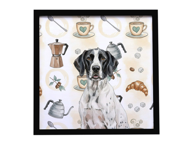 Black and White Pointer Coffee Bar Framed Metal Print Bathroom, Kitchen, Office, Home Decor Wall Art Ready to Hang, Square, 8X8