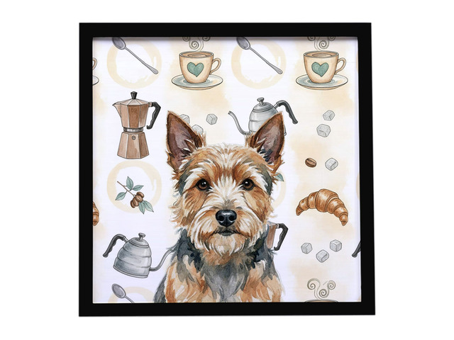 Norwich Terrier Coffee Bar Framed Metal Print Bathroom, Kitchen, Office, Home Decor Wall Art Ready to Hang, Square, 8X8