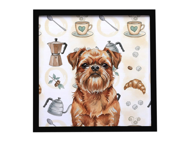 Red Brussels Griffon Coffee Bar Framed Metal Print Bathroom, Kitchen, Office, Home Decor Wall Art Ready to Hang, Square, 8X8