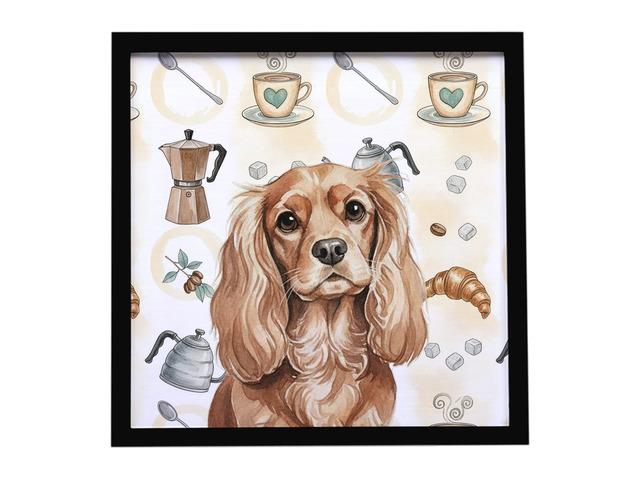 Ruby Cavalier Spaniel Coffee Bar Framed Metal Print Bathroom, Kitchen, Office, Home Decor Wall Art Ready to Hang, Square, 8X8