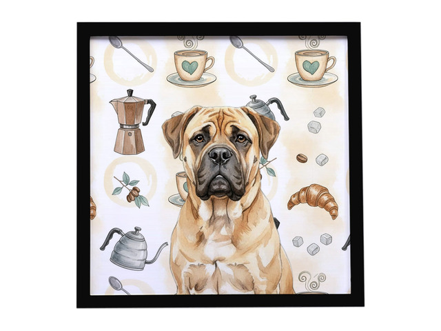 Bullmastiff Coffee Bar Framed Metal Print Bathroom, Kitchen, Office, Home Decor Wall Art Ready to Hang, Square, 8X8