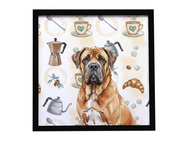 Neapolitan Mastiff Coffee Bar Framed Metal Print Bathroom, Kitchen, Office, Home Decor Wall Art Ready to Hang, Square, 8X8