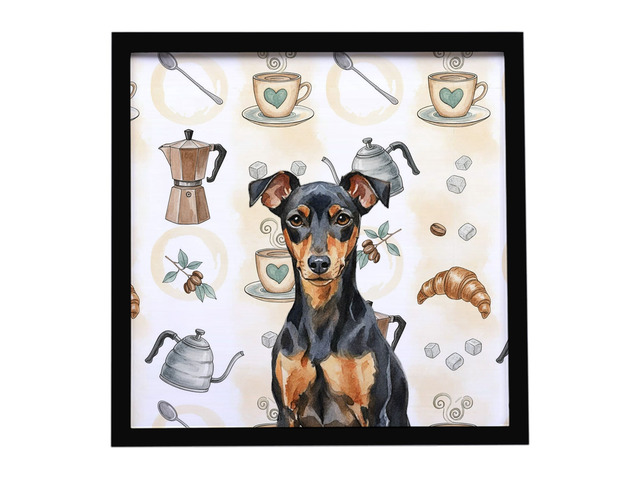 Manchester Terrier Coffee Bar Framed Metal Print Bathroom, Kitchen, Office, Home Decor Wall Art Ready to Hang, Square, 8X8