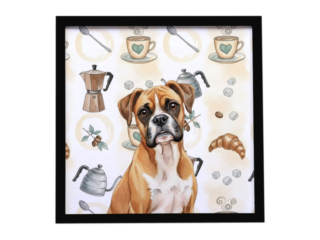 Boxer Coffee Bar Framed Metal Print Bathroom, Kitchen, Office, Home Decor Wall Art Ready to Hang, Square, 8X8