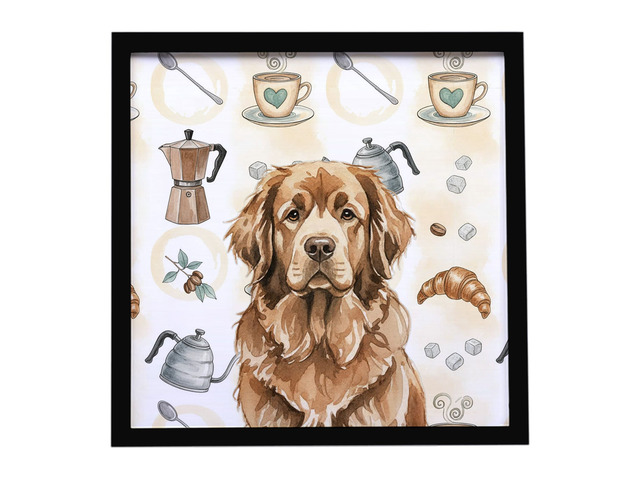 Brown Newfoundland Coffee Bar Framed Metal Print Bathroom, Kitchen, Office, Home Decor Wall Art Ready to Hang, Square, 8X8