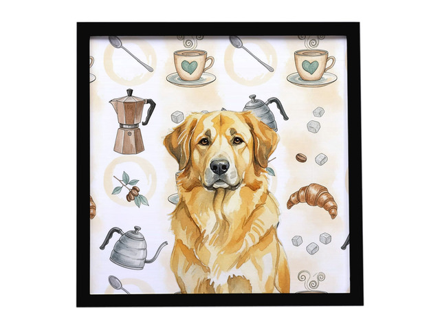 Lion Yellow Leonberger Coffee Bar Framed Metal Print Bathroom, Kitchen, Office, Home Decor Wall Art Ready to Hang, Square, 8X8