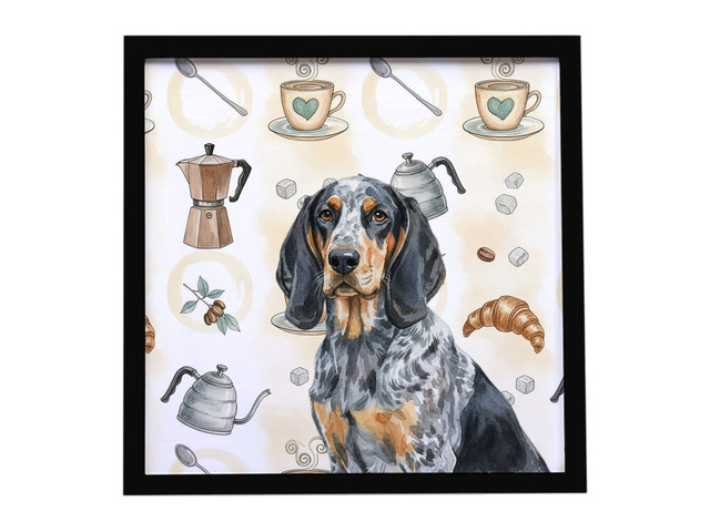Bluetick Coonhound Coffee Bar Framed Metal Print Bathroom, Kitchen, Office, Home Decor Wall Art Ready to Hang, Square, 8X8