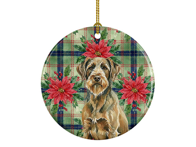 Chestnut Wirehaired Pointing Griffon Christmas PoinsettIas Ceramic Ornament Christmas Tree Hanging Decorations for Home Christmas Holiday, Party,...