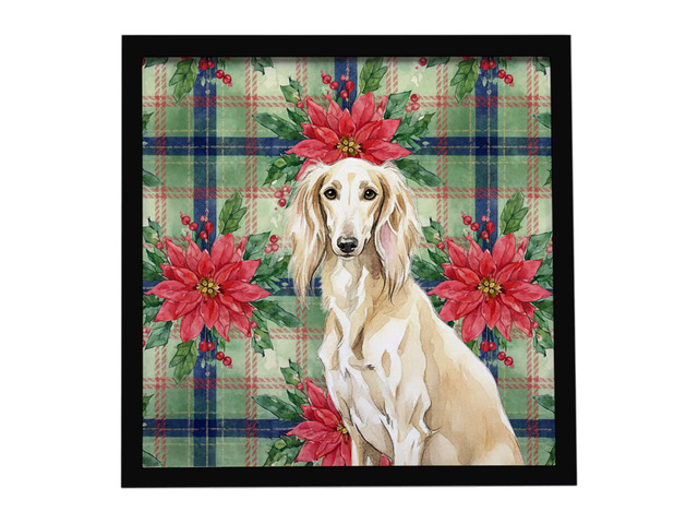 Cream Saluki Christmas PoinsettIas Framed Metal Print Bathroom, Kitchen, Office, Home Decor Wall Art Ready to Hang, Square, 8X8