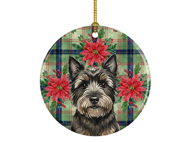 Black Cairn Terrier Christmas PoinsettIas Ceramic Ornament Christmas Tree Hanging Decorations for Home Christmas Holiday, Party, Gift, 3 in,...