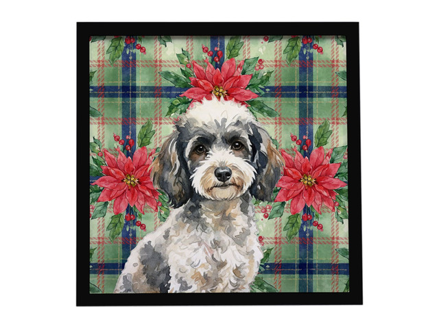 Toy Parti Poodle Christmas PoinsettIas Framed Metal Print Bathroom, Kitchen, Office, Home Decor Wall Art Ready to Hang, Square, 8X8