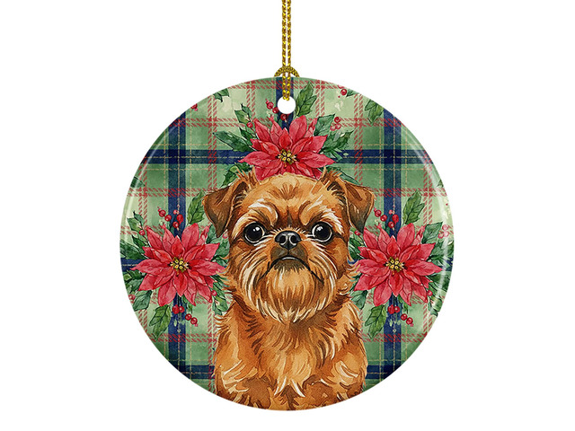 Belge Brussels Griffon Christmas PoinsettIas Ceramic Ornament Christmas Tree Hanging Decorations for Home Christmas Holiday, Party, Gift, 3 in,...