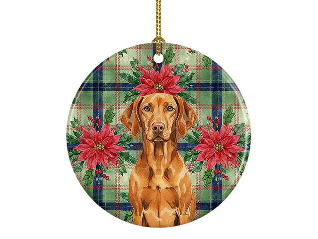 Vizsla Christmas PoinsettIas Ceramic Ornament Christmas Tree Hanging Decorations for Home Christmas Holiday, Party, Gift, 3 in, Multicolor