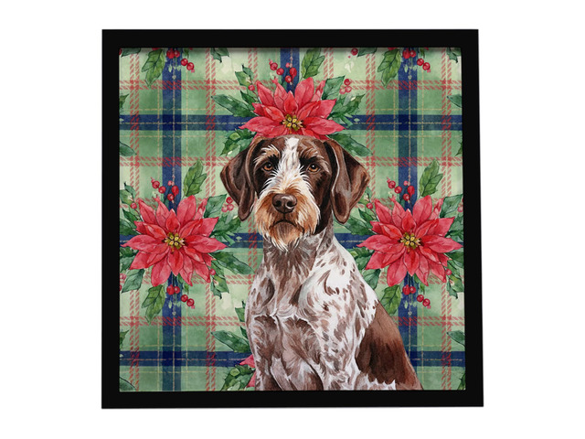 Roan German Wirehaired Pointer Christmas PoinsettIas Framed Metal Print Bathroom, Kitchen, Office, Home Decor Wall Art Ready to Hang, Square, 8X8