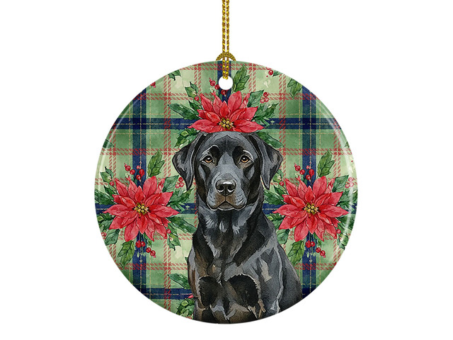 Black Labrador Retriever Christmas PoinsettIas Ceramic Ornament Christmas Tree Hanging Decorations for Home Christmas Holiday, Party, Gift, 3 in,...
