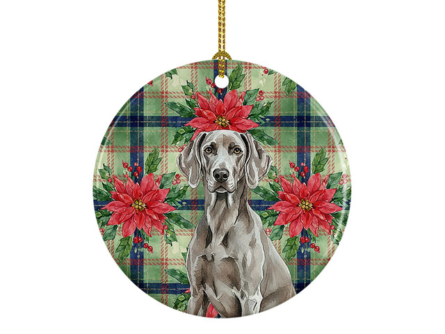 Weimaraner Christmas PoinsettIas Ceramic Ornament Christmas Tree Hanging Decorations for Home Christmas Holiday, Party, Gift, 3 in, Multicolor