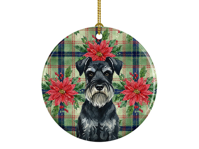 Standard Schnauzer Christmas PoinsettIas Ceramic Ornament Christmas Tree Hanging Decorations for Home Christmas Holiday, Party, Gift, 3 in, Multicolor