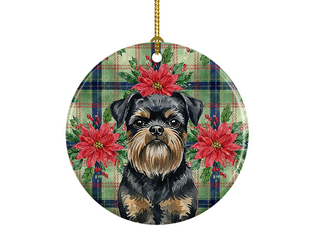 Black and Tan Brussels Griffon Christmas PoinsettIas Ceramic Ornament Christmas Tree Hanging Decorations for Home Christmas Holiday, Party, Gift, 3...