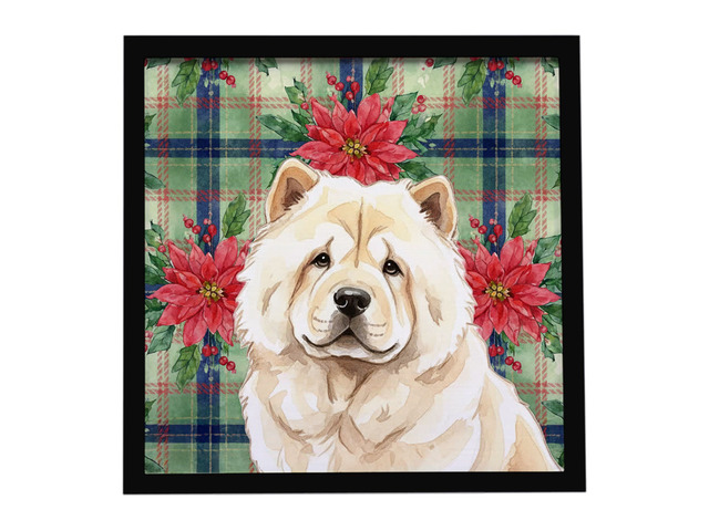Cream Chow Chow Christmas PoinsettIas Framed Metal Print Bathroom, Kitchen, Office, Home Decor Wall Art Ready to Hang, Square, 8X8