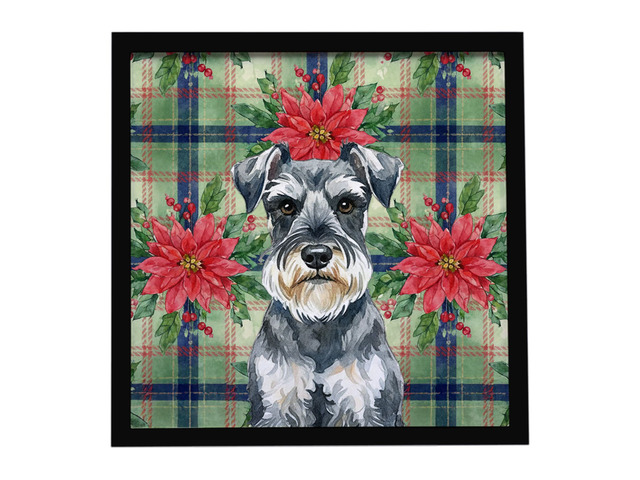 Schnauzer Christmas PoinsettIas Framed Metal Print Bathroom, Kitchen, Office, Home Decor Wall Art Ready to Hang, Square, 8X8