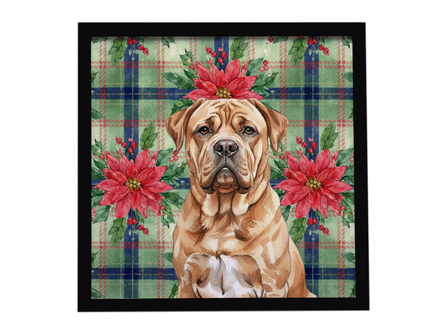 Dogue de Bordeaux Christmas PoinsettIas Framed Metal Print Bathroom, Kitchen, Office, Home Decor Wall Art Ready to Hang, Square, 8X8