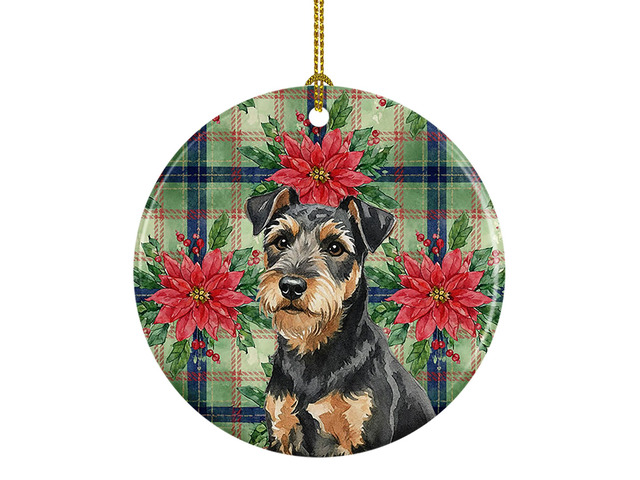 Black and Tan Lakeland Terrier Christmas PoinsettIas Ceramic Ornament Christmas Tree Hanging Decorations for Home Christmas Holiday, Party, Gift, 3...