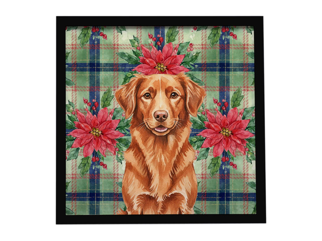 Copper Nova Scotia Duck Tolling Retriever Christmas PoinsettIas Framed Metal Print Bathroom, Kitchen, Office, Home Decor Wall Art Ready to Hang,...