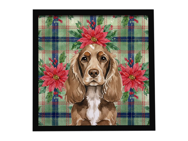 Chocolate Cocker Spaniel Christmas PoinsettIas Framed Metal Print Bathroom, Kitchen, Office, Home Decor Wall Art Ready to Hang, Square, 8X8