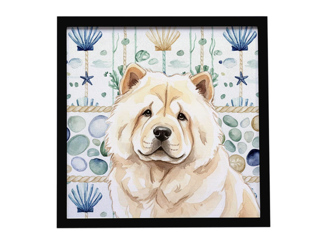 Cream Chow Chow Coastal Sea Glass Framed Metal Print Bathroom, Kitchen, Office, Home Decor Wall Art Ready to Hang, Square, 8X8