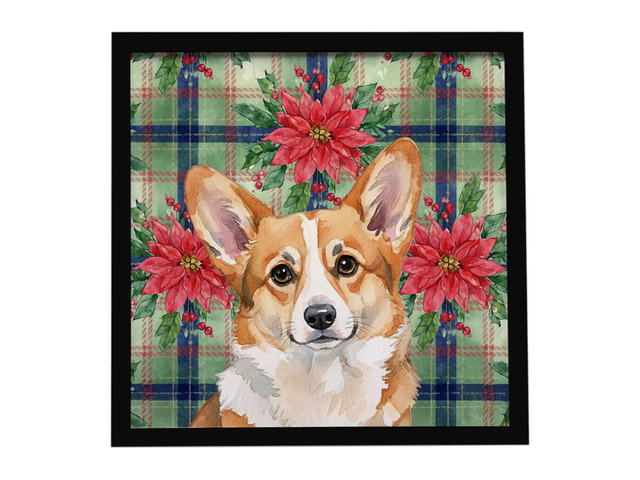 Corgi Christmas PoinsettIas Framed Metal Print Bathroom, Kitchen, Office, Home Decor Wall Art Ready to Hang, Square, 8X8