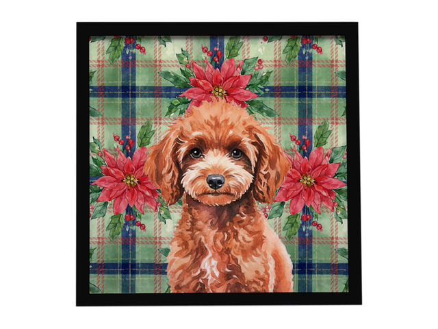 Miniature Red Poodle Christmas PoinsettIas Framed Metal Print Bathroom, Kitchen, Office, Home Decor Wall Art Ready to Hang, Square, 8X8