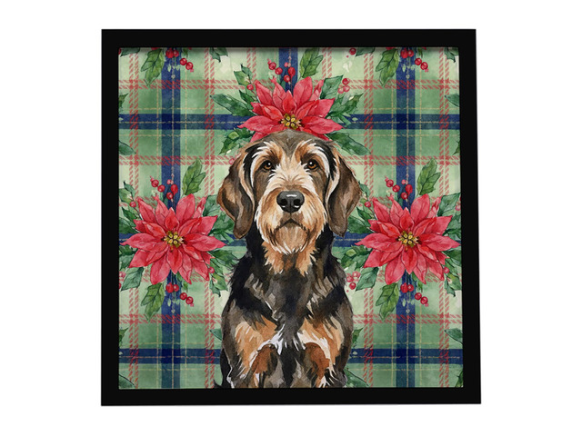 Black and Tan Otterhound Christmas PoinsettIas Framed Metal Print Bathroom, Kitchen, Office, Home Decor Wall Art Ready to Hang, Square, 8X8