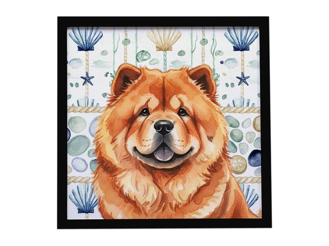 Red Chow Chow Coastal Sea Glass Framed Metal Print Bathroom, Kitchen, Office, Home Decor Wall Art Ready to Hang, Square, 8X8