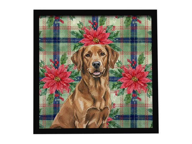 Chesapeake Bay Retriever Christmas PoinsettIas Framed Metal Print Bathroom, Kitchen, Office, Home Decor Wall Art Ready to Hang, Square, 8X8