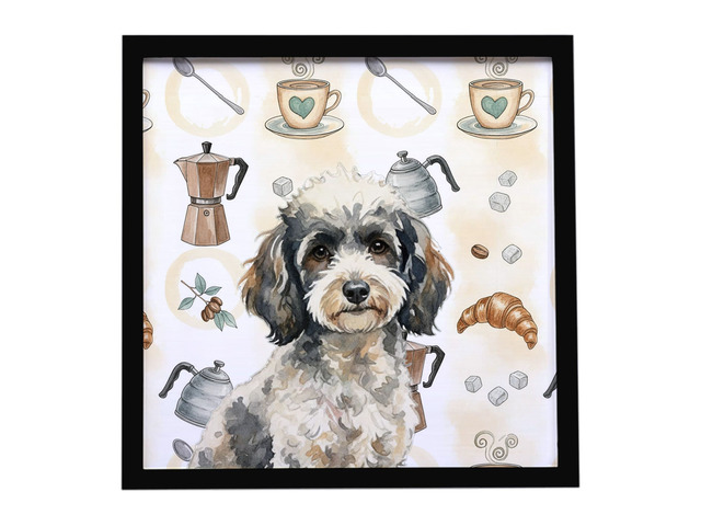 Toy Parti Poodle Coffee Bar Framed Metal Print Bathroom, Kitchen, Office, Home Decor Wall Art Ready to Hang, Square, 8X8