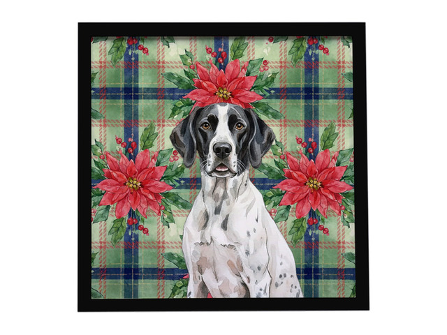 Black and White Pointer Christmas PoinsettIas Framed Metal Print Bathroom, Kitchen, Office, Home Decor Wall Art Ready to Hang, Square, 8X8