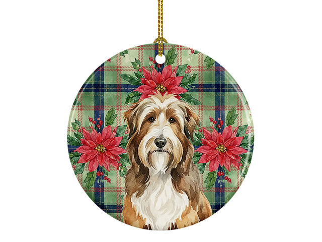 Brown Bearded Collie Christmas PoinsettIas Ceramic Ornament Christmas Tree Hanging Decorations for Home Christmas Holiday, Party, Gift, 3 in,...
