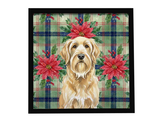 Wheaten and Tan Otterhound Christmas PoinsettIas Framed Metal Print Bathroom, Kitchen, Office, Home Decor Wall Art Ready to Hang, Square, 8X8