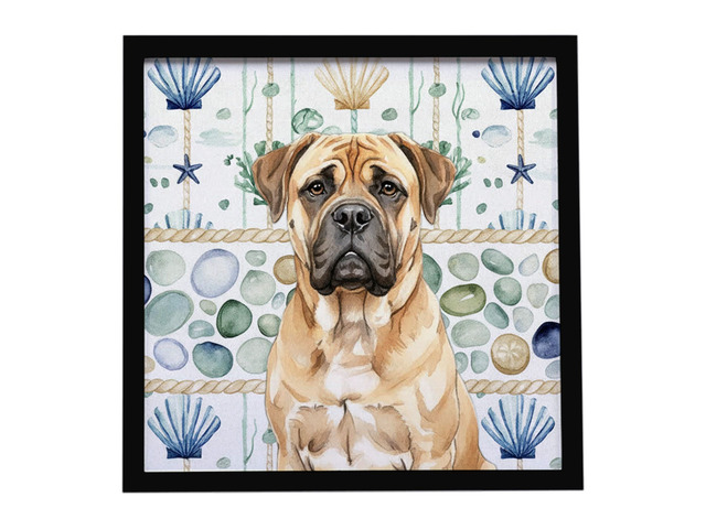 Bullmastiff Coastal Sea Glass Framed Metal Print Bathroom, Kitchen, Office, Home Decor Wall Art Ready to Hang, Square, 8X8