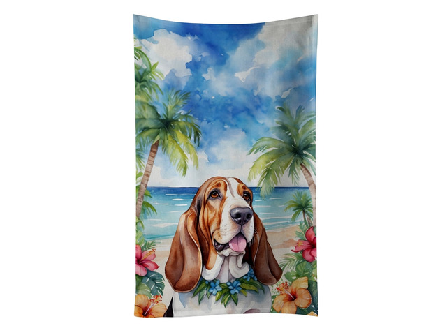 Basset Hound Luau Kitchen Towel Dish Cloths Guest Hand Towel Decorative Bathroom Towel for Face,Tea, Dishcloth, Kitchen and Bath